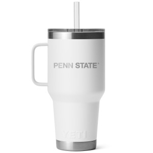 Yeti Rambler 35oz white mug with straw lid and Penn State